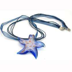 Lampwork Blue Glass Starfish Ribbon Necklace (China)  