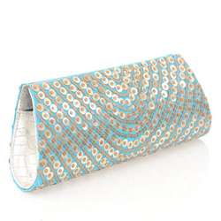 Fabric and Two tone Embroidery Blue Clutch (India)  
