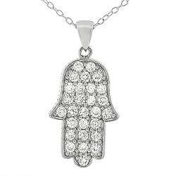 Sterling Silver Pave set Cubic Zirconia Hamsa Necklace  Overstock