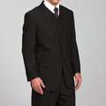 Ferrecci Mens 3 Piece Black Pinstripe Vested Suit with Tie 
