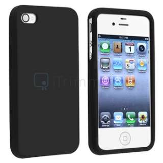 Silicone Case+3 TPU Rubber Cover For iPhone 4 4S Black+Pink+White 