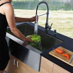   Farmhouse Stainless Steel Kitchen Sink, Chrome Faucet and Dispenser