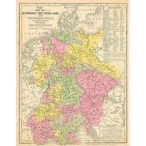    Mitchell 1839 Antique Map of Germany & Switzerland