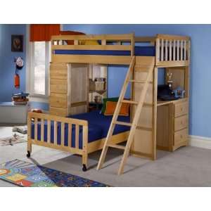   Beech Finish Twin Size Loft Bed Desk Chest: Kitchen & Dining