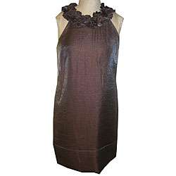 London Times Womens Ruffle Neck Shimmer Dress  Overstock