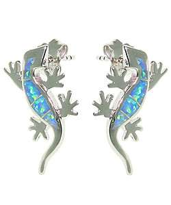Sterling Silver Created Opal Gecko Earrings  Overstock