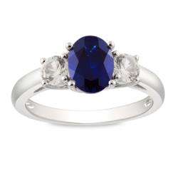   Silver Created Blue and White Sapphire Fashion Ring  