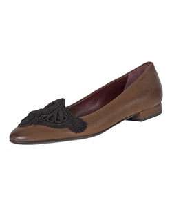 Prada Brown Leather Embellished Flats  