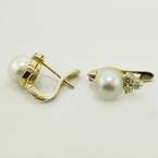 Wonderful White Pearl Round Diamond 14K Yellow Gold Vintage Earring 