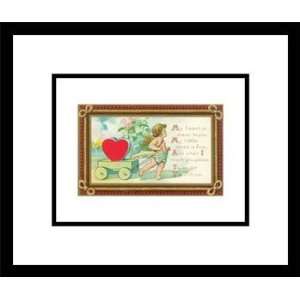  Cupid with Heart in Wagon and Poem, Framed Print by 