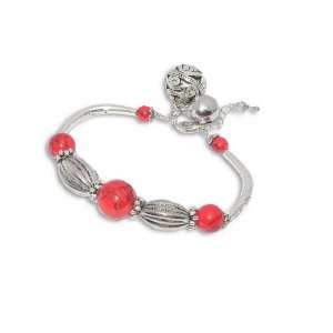   Red Coral Bead Link Small Bell Bracelet Chain Jewellery Jewelry