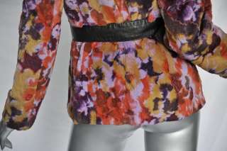 ETRO Floral RABBIT FUR COAT+Oversized MARMOT FUR COLLAR Belted Jacket 