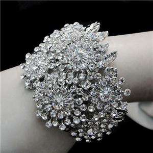 Flower Snowflake Bridal Bracelet Cuff Swarovski Crystal  