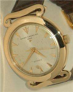 EXTREMELY RARE MENS SOLID 14K GOLD/FANCY LUGS BAUME MERCIER SWISS 