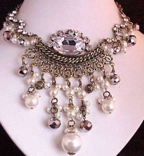 CHUNKY Victorian Style Crystal Faux Pearl Necklace Set  
