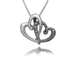   : Sterling Silver Marcasite Intertwined Hearts Pendant, 18 Jewelry