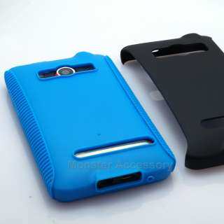 Aqua Blue Dual Flex Hard Case Gel Cover For HTC Evo 4G  