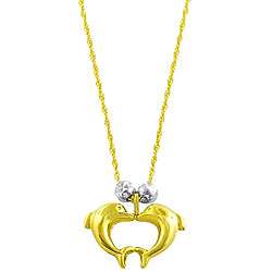 14k Two tone Gold Singapore Double Dolphin Necklace  