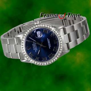   Diamond Datejust Blue Roman Dial Stainless Steel Oyster Watch 15200