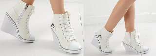 Womens White Sneakers Zipper Wedge Heel Boots US 5~8  