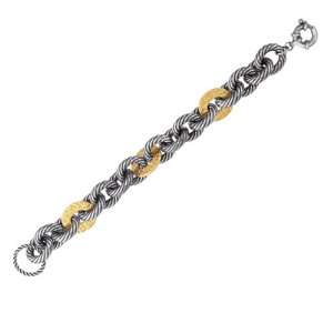  18K Hammered Gold & Sterling Silver Cable Bracelet 