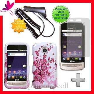 Charger + Screen + Case Cover CRICKET LG OPTIMUS C M BS  