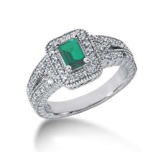  1.05 Ct Diamond Emerald Ring Engagement Emerald Cut Pave 