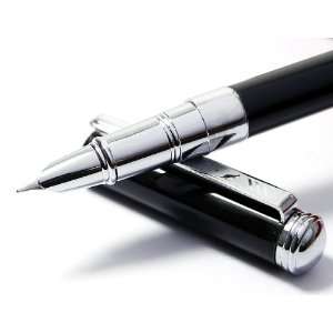 Luxury Chrome Carved Ring Cap, Black Extra Fine Fountain Pen with Push 