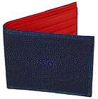   Stingray Leather Bi Fold Wallet with ID Holder, Navy w/ Red Interior