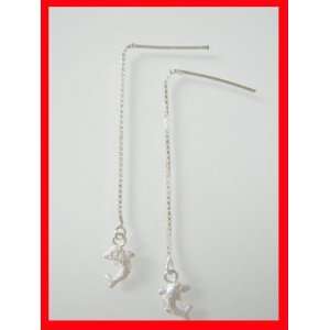   Dolphin Threader Earrings Solid Sterling Silver #0557 