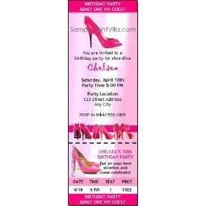 Pink Stiletto Birthday Party Ticket Invitation