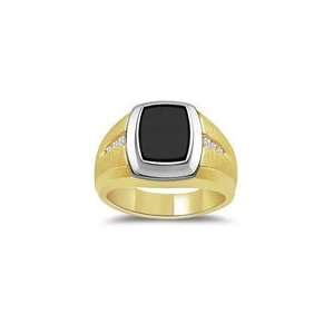  0.14 CT MENS ONYX AND DIAMOND TWO TONE RING 4.0 Jewelry