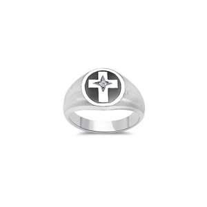  0.01 Cts Diamond Solitaire Mens Cross Ring in 14K White 