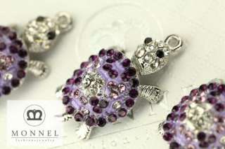 H243 Purple Crystal Turtle Pendant Charms Wholesale (3pcs)  