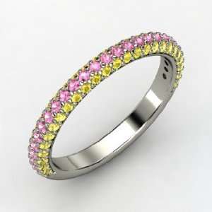  Slim Pave Band, 14K White Gold Ring with Pink Sapphire 