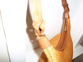 FOSSIL Camel Straw Wicker And Tan Leather Braided Hobo/Shoulder Bag 
