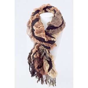   Shades of Brown Ruffled Tulle w/ Crochet Inlay Scarf 