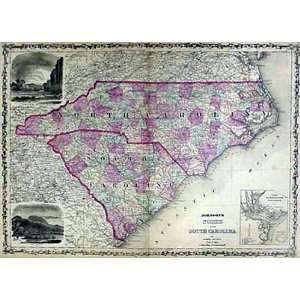   Johnson 1862 Antique Map of North and South Carolina