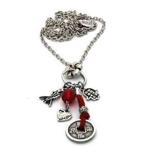    Long Red Necklace with Hamsa Hand and Good Luck Charms Jewelry