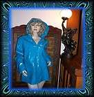 Shiny Blue PVC vinyl hood raincoat Slicker