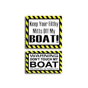 Hands Mitts Off BOAT   Funny Decal Sticker Set Automotive