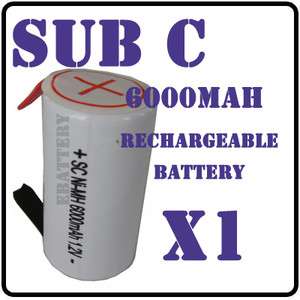 1x Sub C SubC With Tab 6000mAh 1.2V Ni MH Rechargeable Battery White 