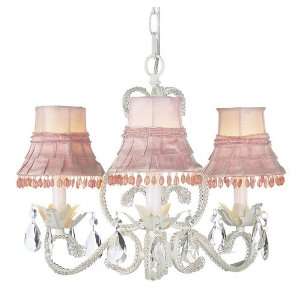   Beaded Crystal Chandelier with Pink Dangle Shades
