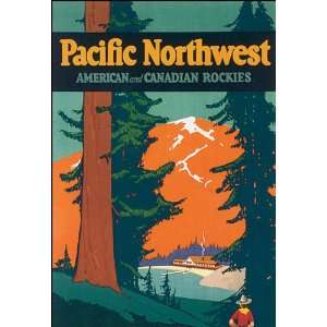PACIFIC NORTHWEST AMERICAN AND CANADIAN ROCKIES SMALL VINTAGE POSTER 