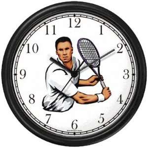  Black Man Tennis Player Tennis Theme Wall Clock by 