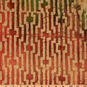  Indian Batik Geometric Stripe Tan/Rust/Orange/Green Fabric By The Yard