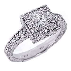  Princess Cut Diamond Engagement Ring Millgrain Edged Antique Style 