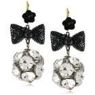 Betsey Johnson Black Bow and Crystal Ball Drop Earrings
