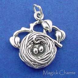 Sterling Silver BIRDS NEST With EGGS Charm  