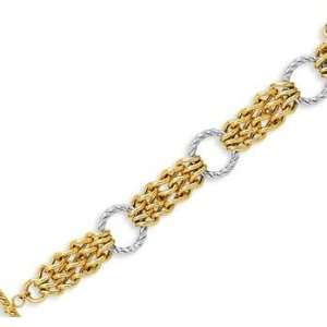    14k Two Tone Gold 7.50 Inch Elegant Ring Weave Bracelet: Jewelry